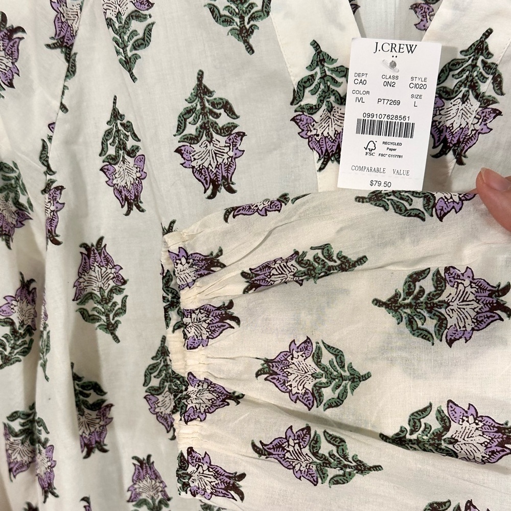 J.Crew Floral Block Print Top L – Boho Cottagecore Lightweight Blouse - Picture 5 of 7